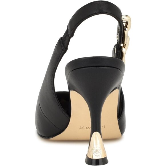 Nine West Womens Black 001 Leather Closed Pointed Toe Sling Back Veroni Pump - Picture 3 of 6